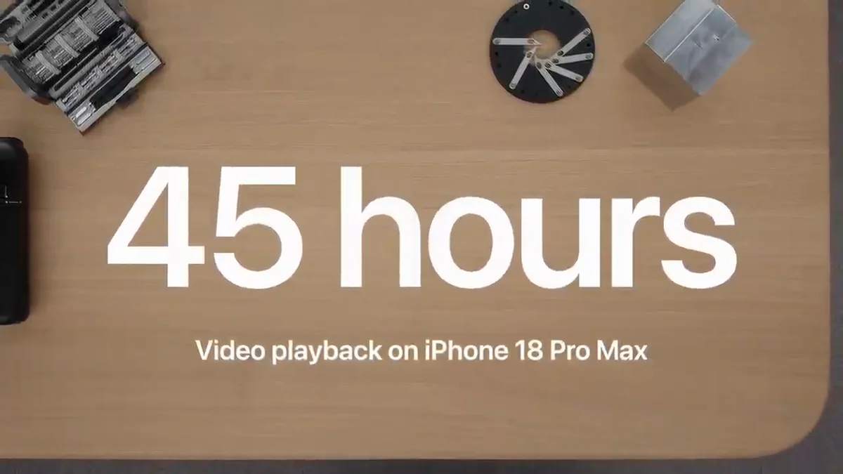 Präsentationsfolie zur Videolaufzeit des iPhone 18 Pro Max